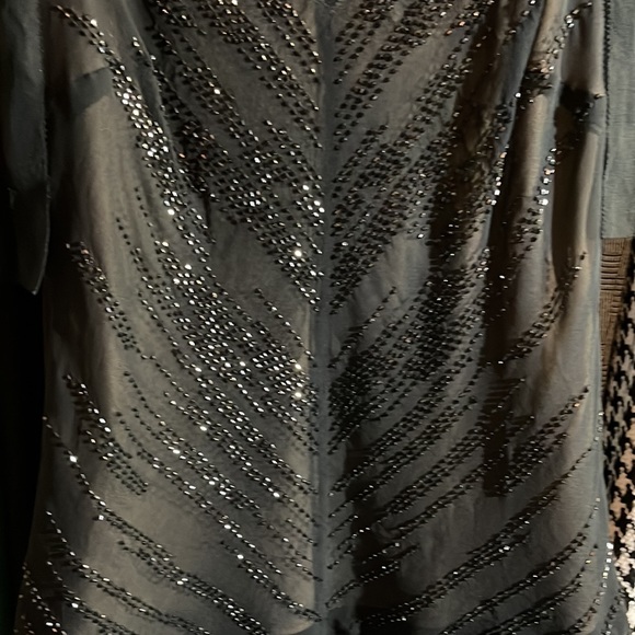 Express vintage Y2K double V black sheer lined & beaded cocktail tank top - Picture 3 of 6